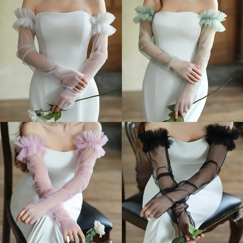 

Elegant Long Sleeves Bridal Sleeves Pleated Removable Arm Covers Transparent Multiple Colors Removable Sleeves Bride
