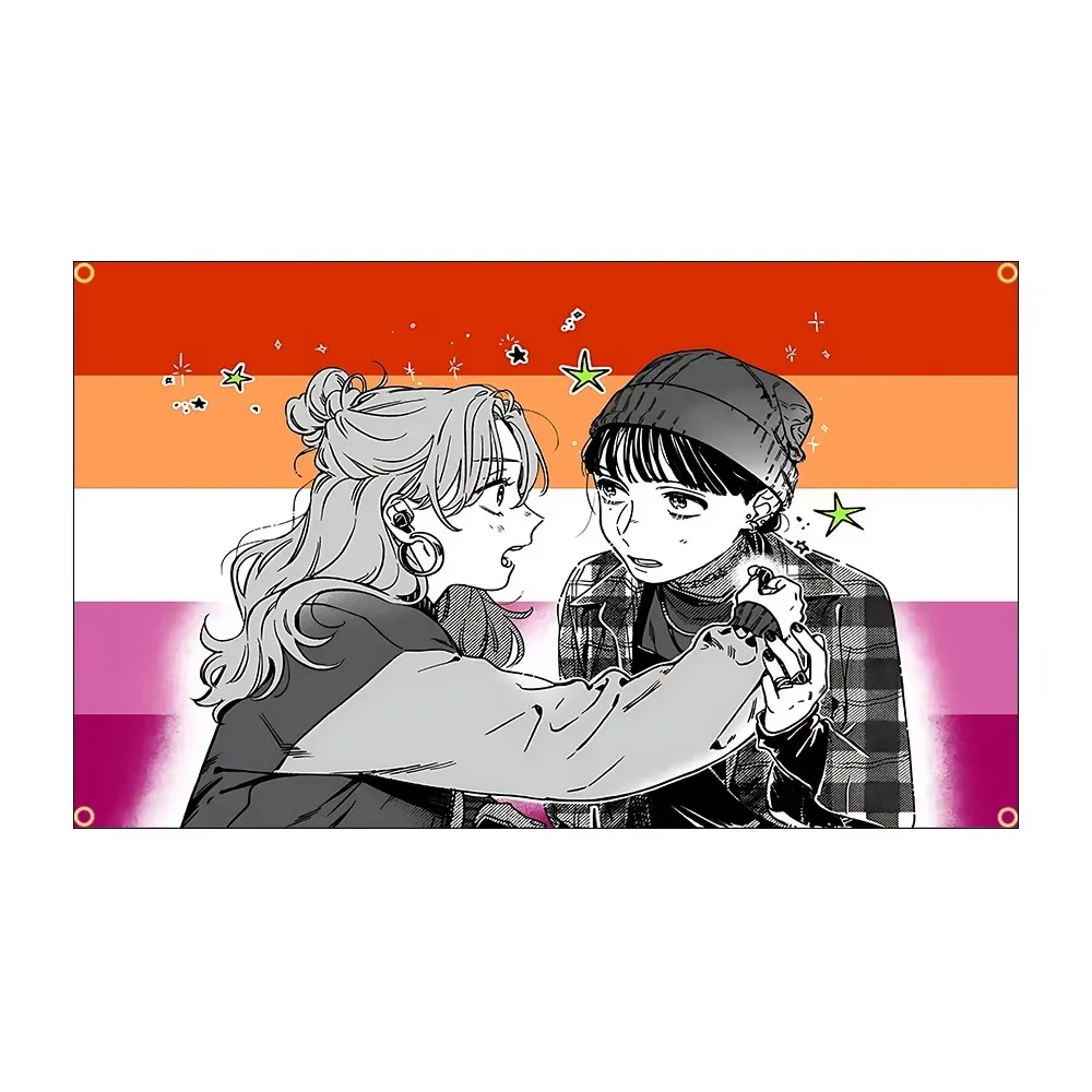 The Guy She Was Interested in Wasn't a Guy at All Tapestry, Green Yuri Anime Flag Wall Hanging for Bedroom Living Room Decor
