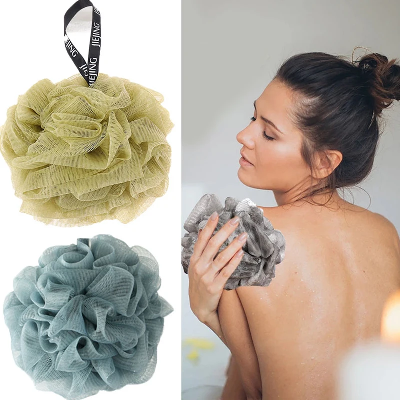 Esponja de ducha PUF de malla colorida con Loofah y Bola de ducha suave y suave en la piel, perfecta para bañarse y ducharse