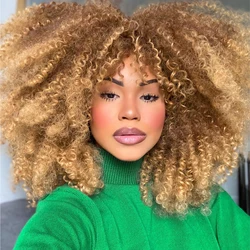 Curly Afro Wigs for Black Women Long Curly Wigs With Bangs Synthetic Fiber Glueless Full and Fluffy Long Kinky Curly Hair
