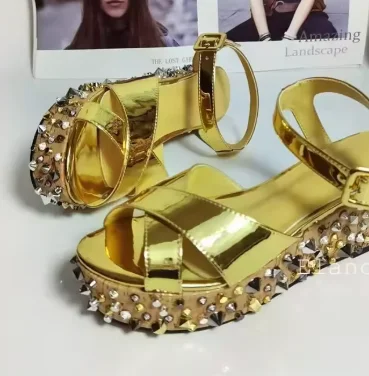 Prowow Neue Gold Rot Niet Keile Sandalen Ankle Strap Plattform alias de mujer