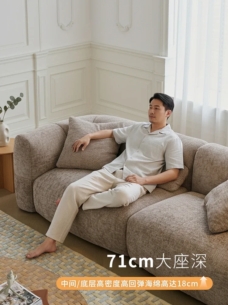 Big white sofa medieval retro style living room small apartment straight row chenille light French fabric sofa
