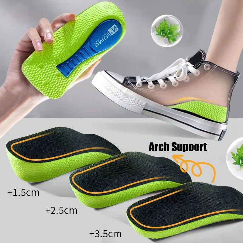 

Memory Foam Height Increase Insoles for Men Women Shoes Flat Feet Arch Support Orthopedic Insoles Sneakers Heel Lift Shoe Pads
