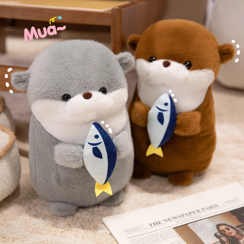 

30cm Amuse Cute Fish Hugging Little Otter Plush Toys Simulated Otter Doll Children Holiday Birthday Gift Bedroom Sofa Decoration
