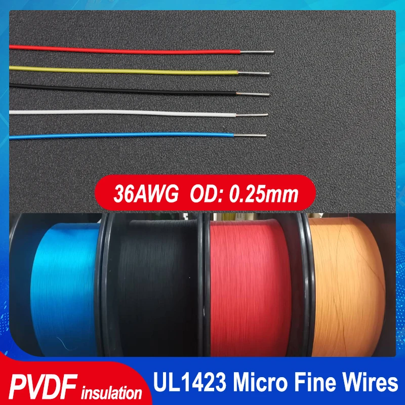 36AWG PTFE Single Copper Wire UL1423 PVDF Insulated Silver Plated 1 Core Micro Fine High Temperature Electrical Cable