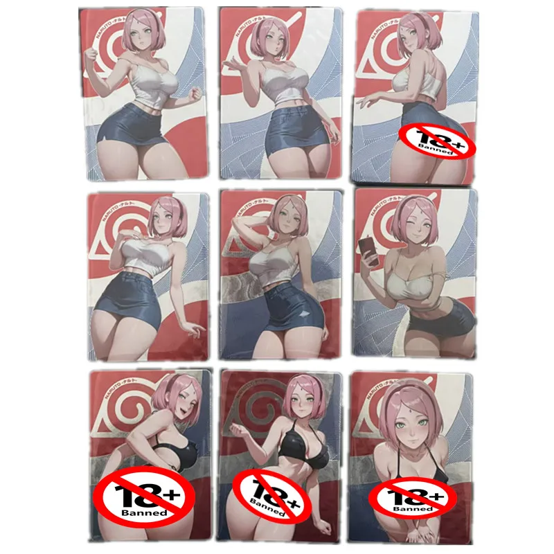 9-teiliges Set Anime Göttin Sexy Nackt-Karten Naruto Haruno Sakura Uzumaki Naruto 18+ Erwachsenen-Comic-Sammelkarten Spiel Otaku Spielzeug Geschenk