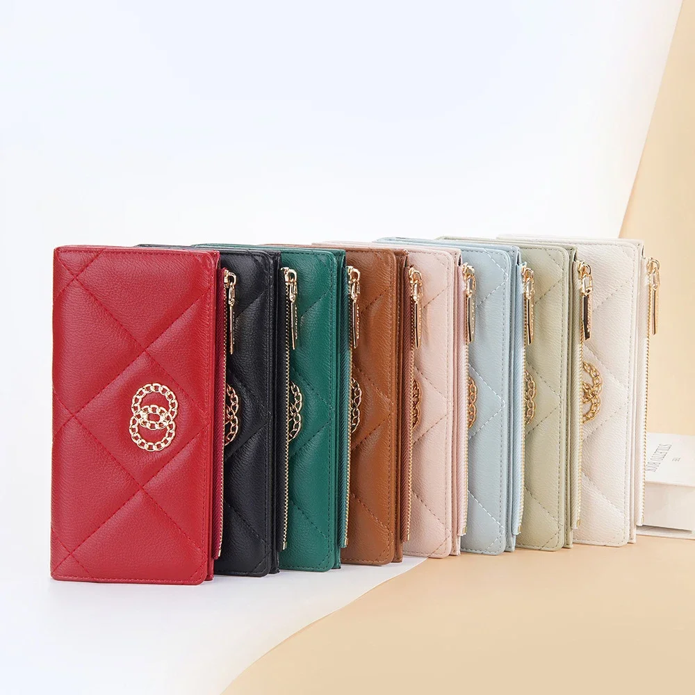 Portefeuille long en cuir PU pour femme, multi-fentes, porte-cartes, grande capacité, fermeture éclair, porte-monnaie, pochette pour téléphone,