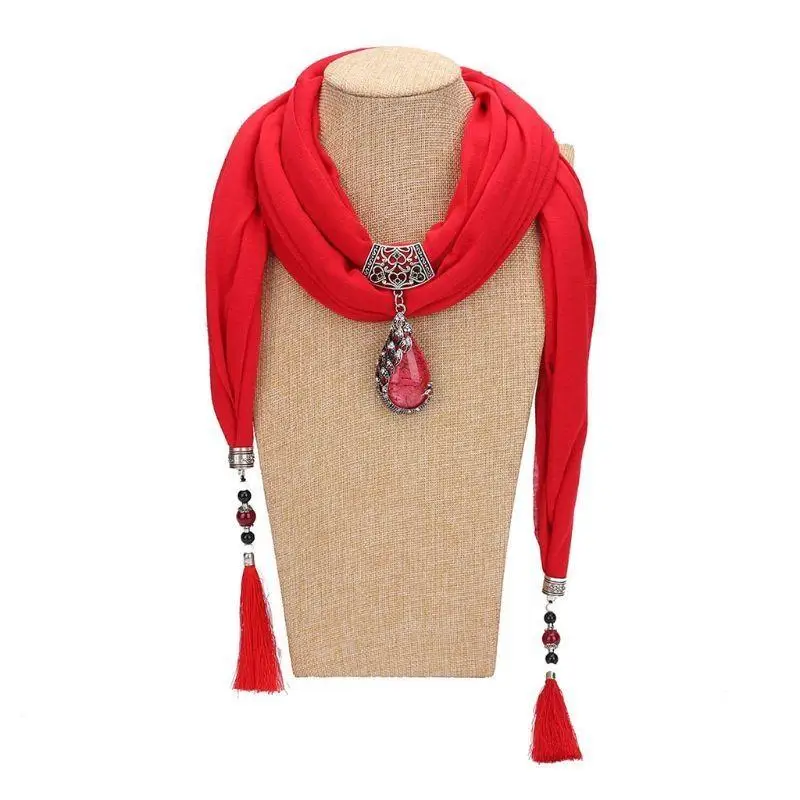 652F 200x40cm 여성 빈티지 솔리드 컬러 민족 스타일 스카프 워터 드롭 공작 구슬 P