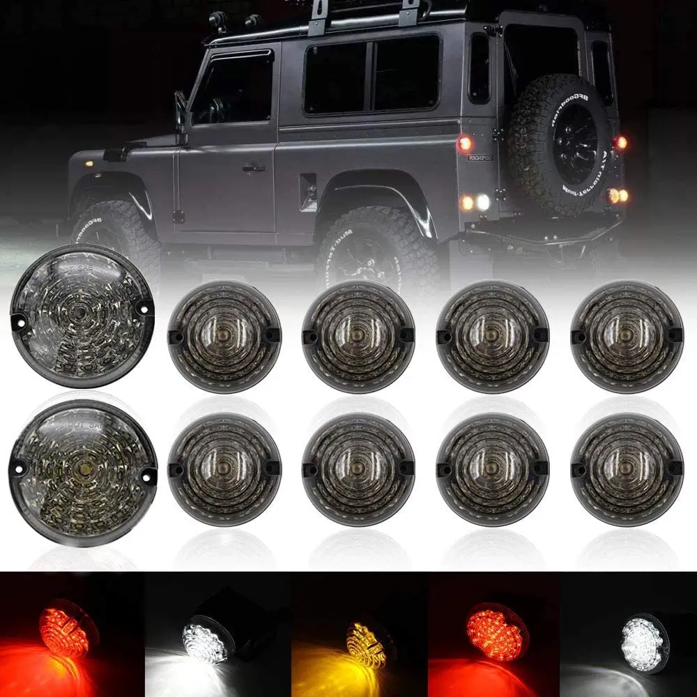 10pcs Rear Front Fog Lights Reversing Light Upgrade LED Smoked Lens for Land Rover Defender 1990-2016/ Defender 90/110 1983-2019