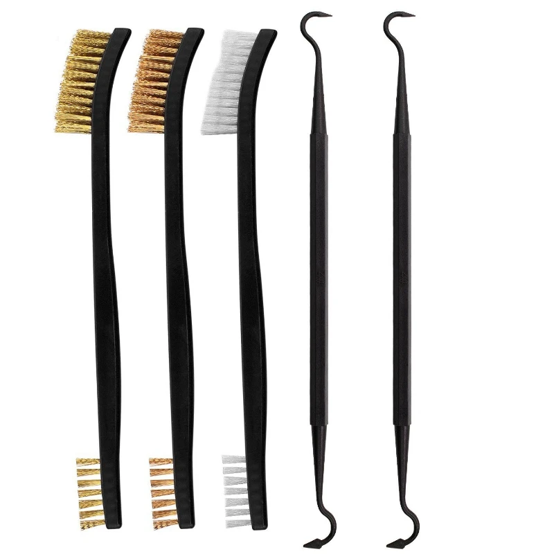 

Набор из 5 шт., двухсторонняя стальная проволочная щетка и нейлоновый набор отмычек, универсальный набор для чистки охотничьего ружья, инструмент для чистки тактического ружья