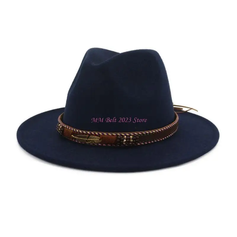 

49ME Мужская и женская винтажная шляпа-федора из этнического фетра с плетеной пряжкой на ремне Sunscre