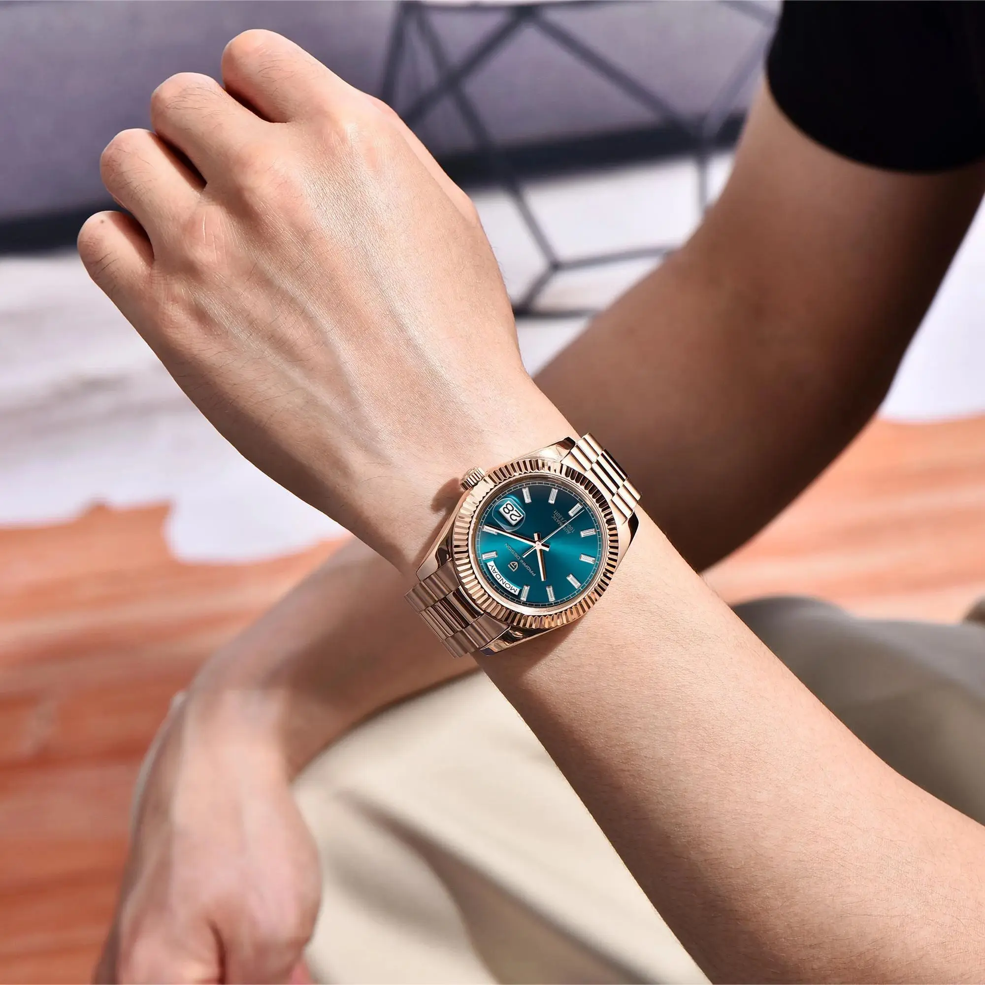 2024 PAGANI DESIGNDD40 Luxury Rose Gold Blue Men's Watches Automatic Mechanical Watch For Men AR Sapphire Glass Date Wrist watch