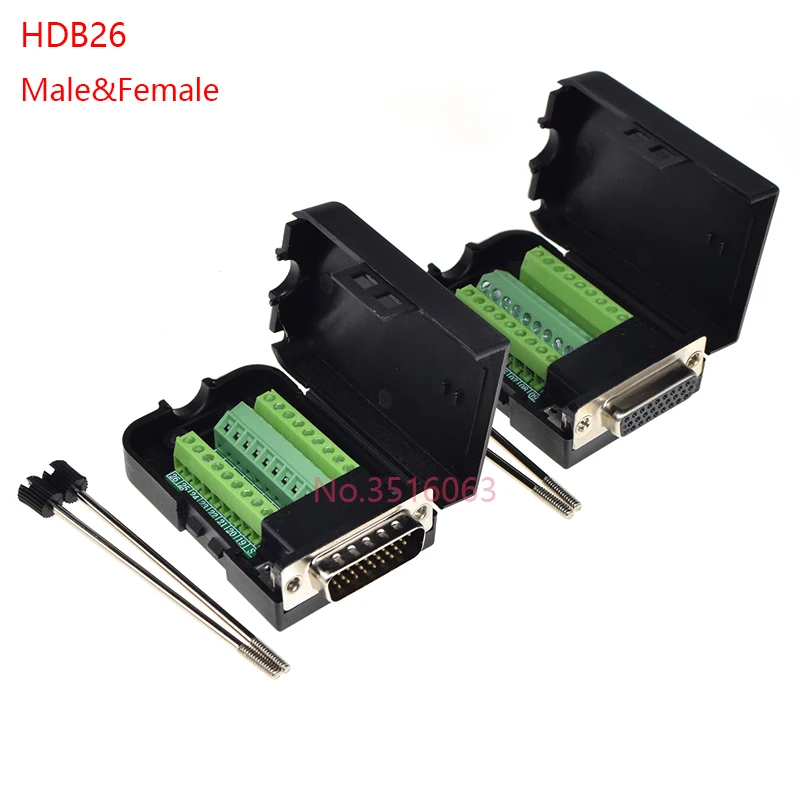 1Pcs HDB26 26pin 3 Row Male/Female Plug Connector Terminal Adapter With Black Shell D-Sub Wire Cable Free Solder