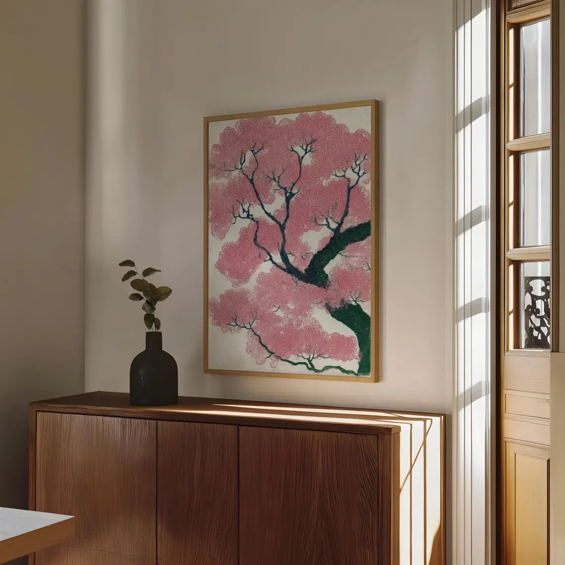 Japanese Cherry Blossom Print, Vintage Ukiyo-e Style Wall Art, Minimalist Floral Poster, Asian Inspired Sakura Decor, Japanese W