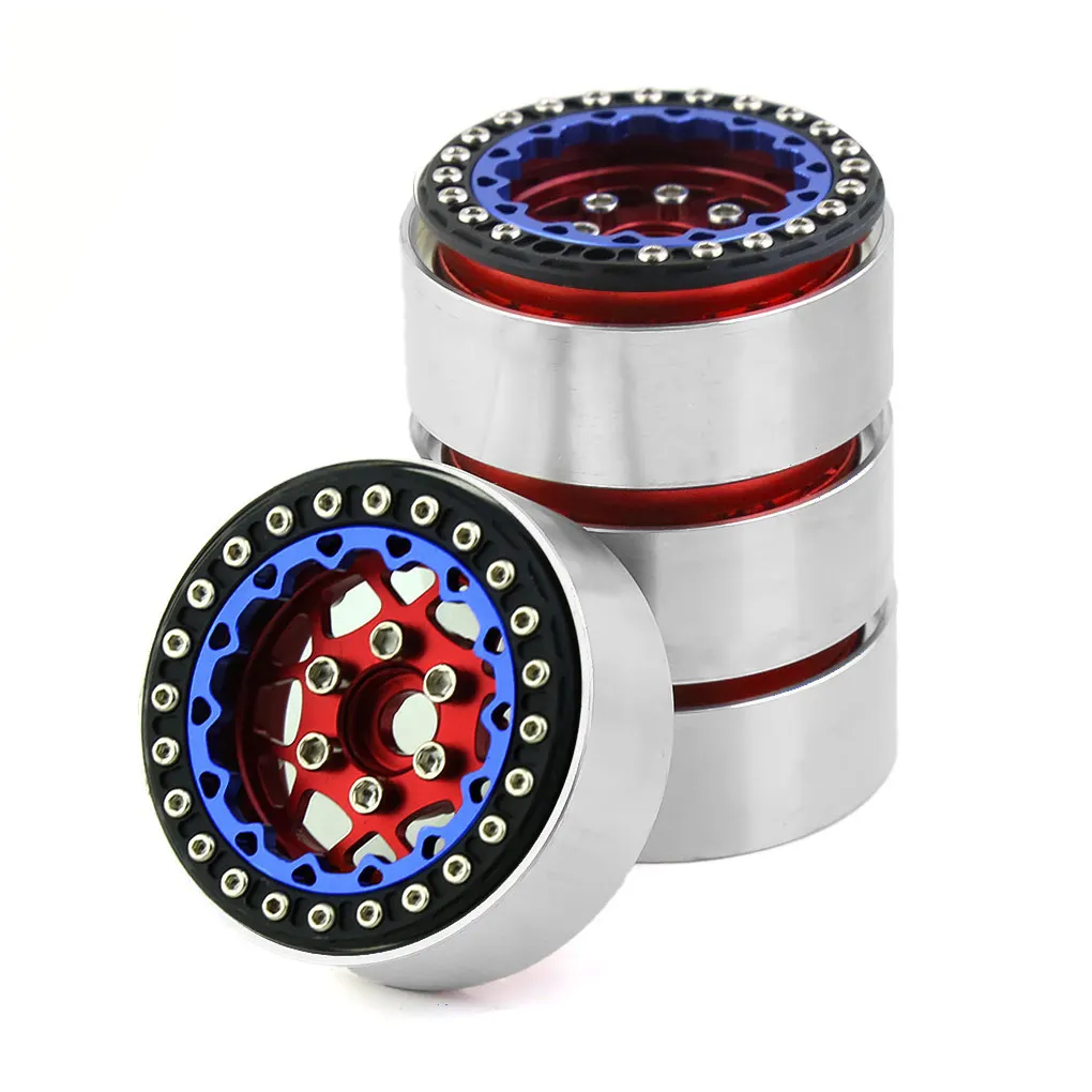 Metal Wheel Hub Car 1.9 Lace Rim RC Crawler Adapter Supplies Removed Replacement for SCX10 trx4 RC Red+Blue