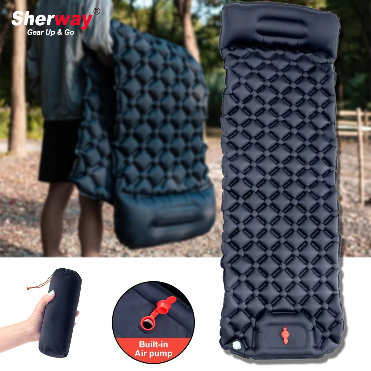 

Надувной матрас для кемпинга на открытом воздухе с подушками, ультралегкий надувной коврик со встроенным насосом для походов
