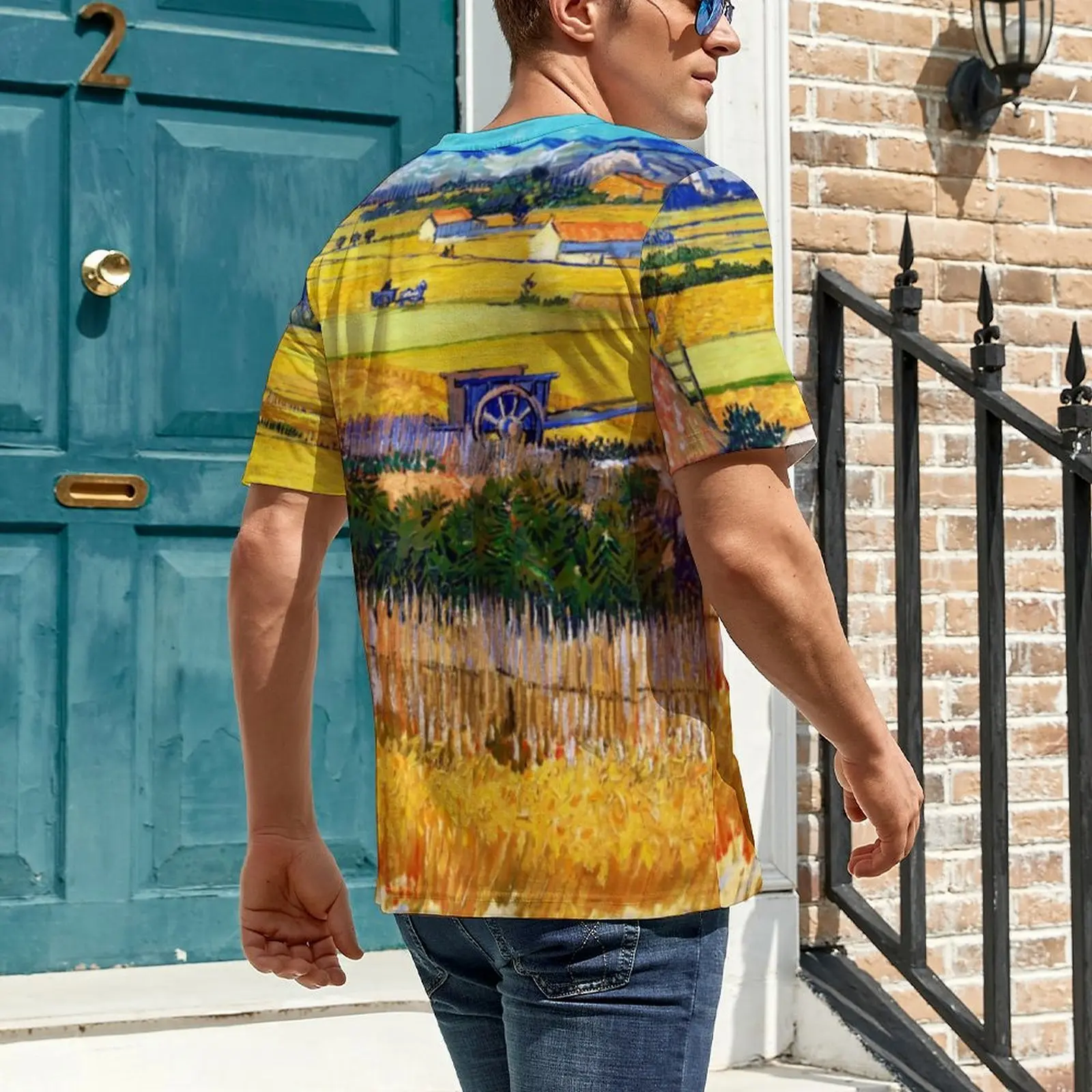 Plus Size T-Shirt Beach Van Gogh T-Shirts Autumn Countryside Casual O Neck Tshirt Man Cool Graphic Tops