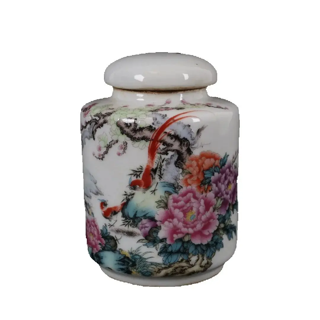

Chinese Old Porcelain Tea Jar Pink Color with Patterns Symbolizing Wealth Prosperity Longevity for Home Decor