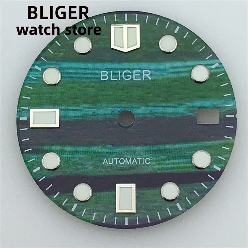 BLIGER Dial 28.5mm Super Green All Luminous Wavy Dial fits NH35 NH36 movement