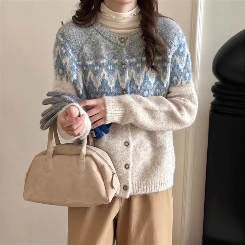 

FRAYA LAB Ретро корейский Sle Color Blo Long Sve трикотажный кардиган женский утягивающий модный топ на осень 2026, весенний сезон, новинка