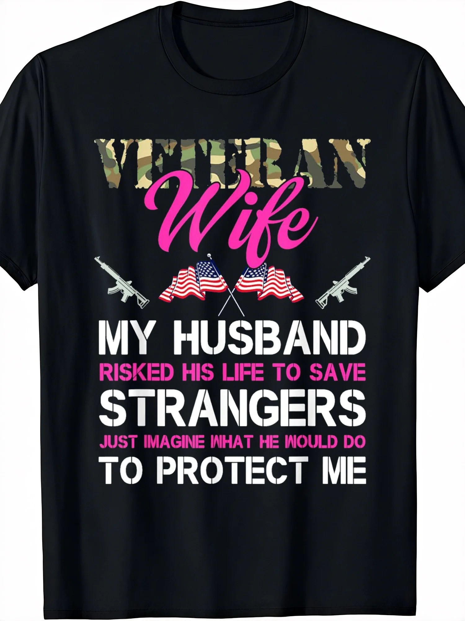 

American Veterans Patriotic T-Shirt - 100% Cotton Comfortable Short Sleeve Top with American Flag and Rifle Design and Inspirational Quotes - Military~Casual~Wearable, Machine Washable