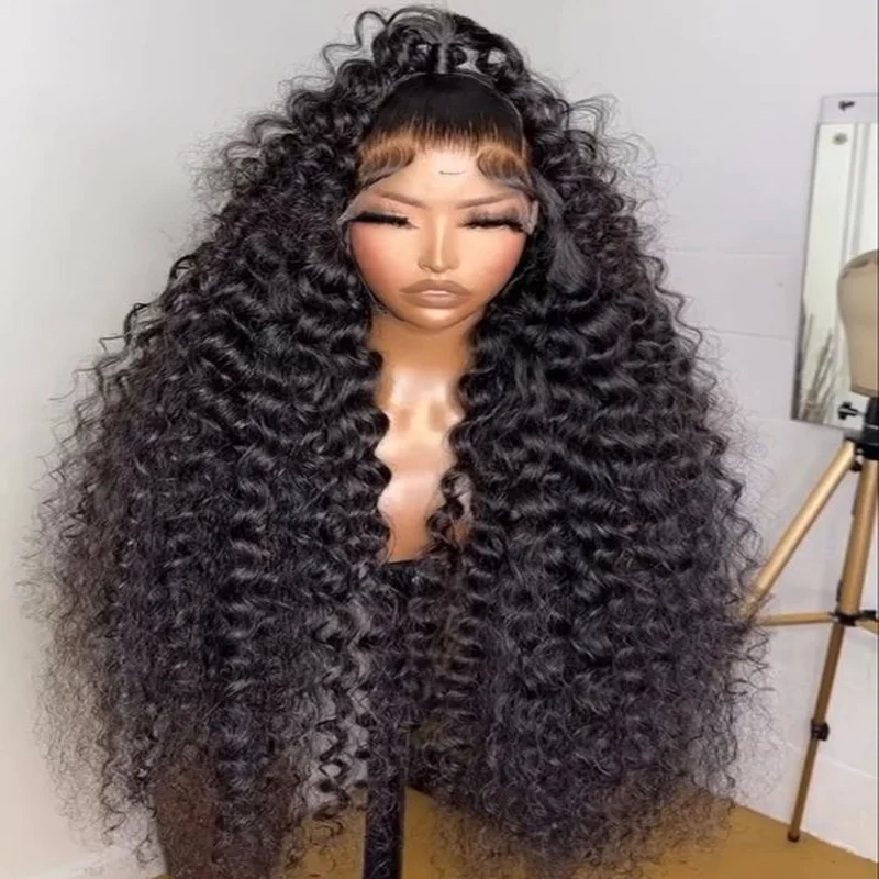 Glueless Soft 180 Density Deep Kinky Curly 26 inch Long Black Lace Front Wigs For African Women Babyhair PrePlucked Daily