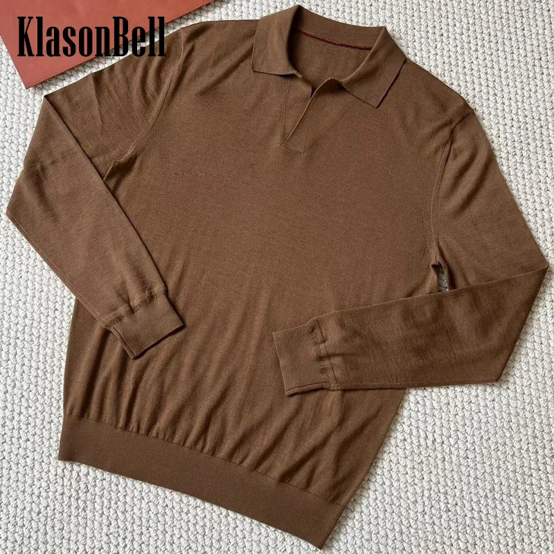 

9.21 KlasonBell Men's Clothes Turndown Collar Long Sleeve Casual Pullover Solid Color Soft Wool Knitted Sweater