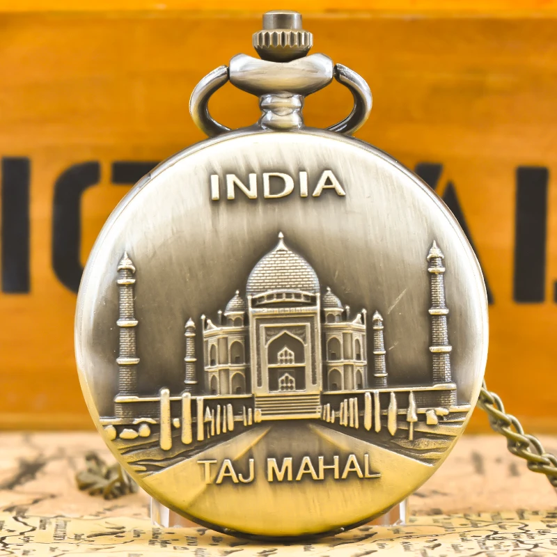 Vintage Bronze Steampunk St. Petersburg Carved Quartz Pocket Watch Necklace Pendant Clock Chain Men Women Chain Gift