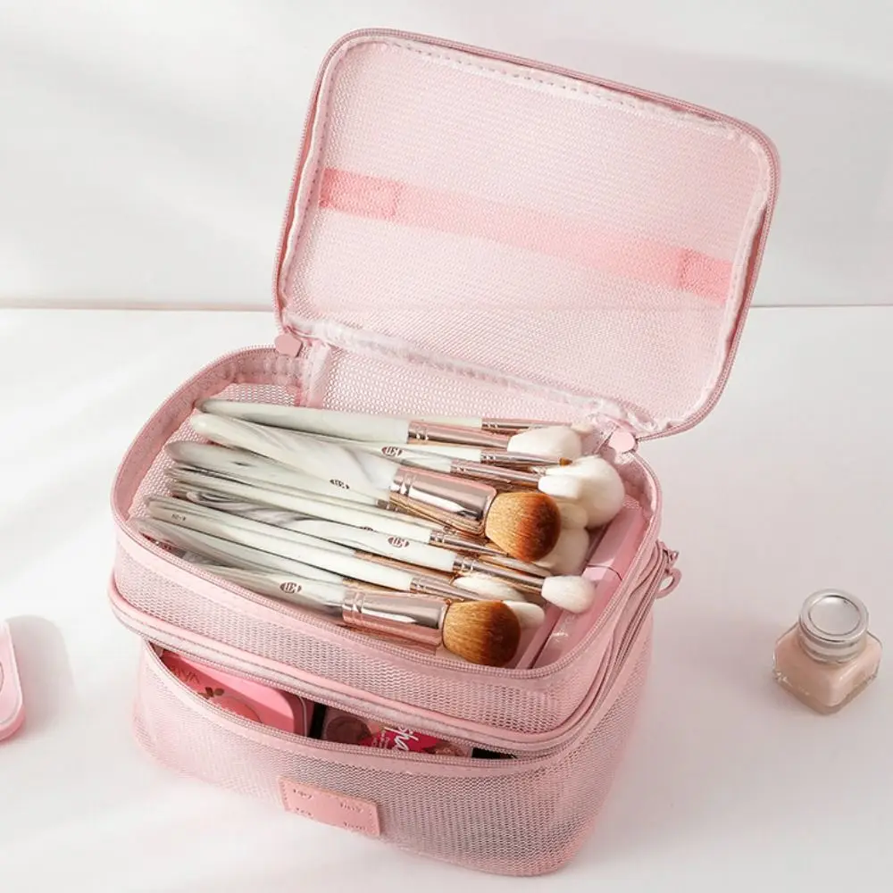 

Портативная сетчатая ручная косметичка с квадратной молнией для хранения туалетных принадлежностей, легкая большая вместительная прозрачная сетчатая косметичка