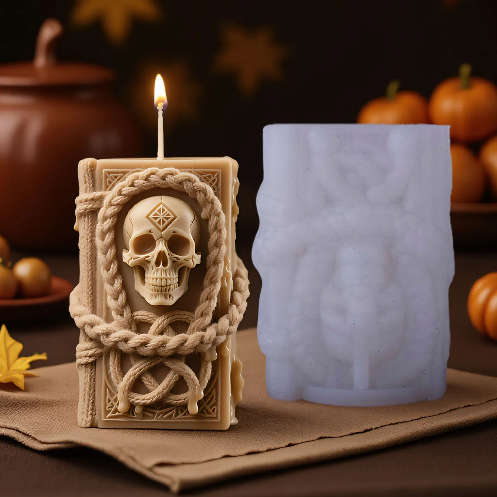 

Skull Incense Candle Silicone Mold DIY Halloween Personality Candle Retro Knot Hollow Decoration 3d Plaster Epoxy Resin Molds