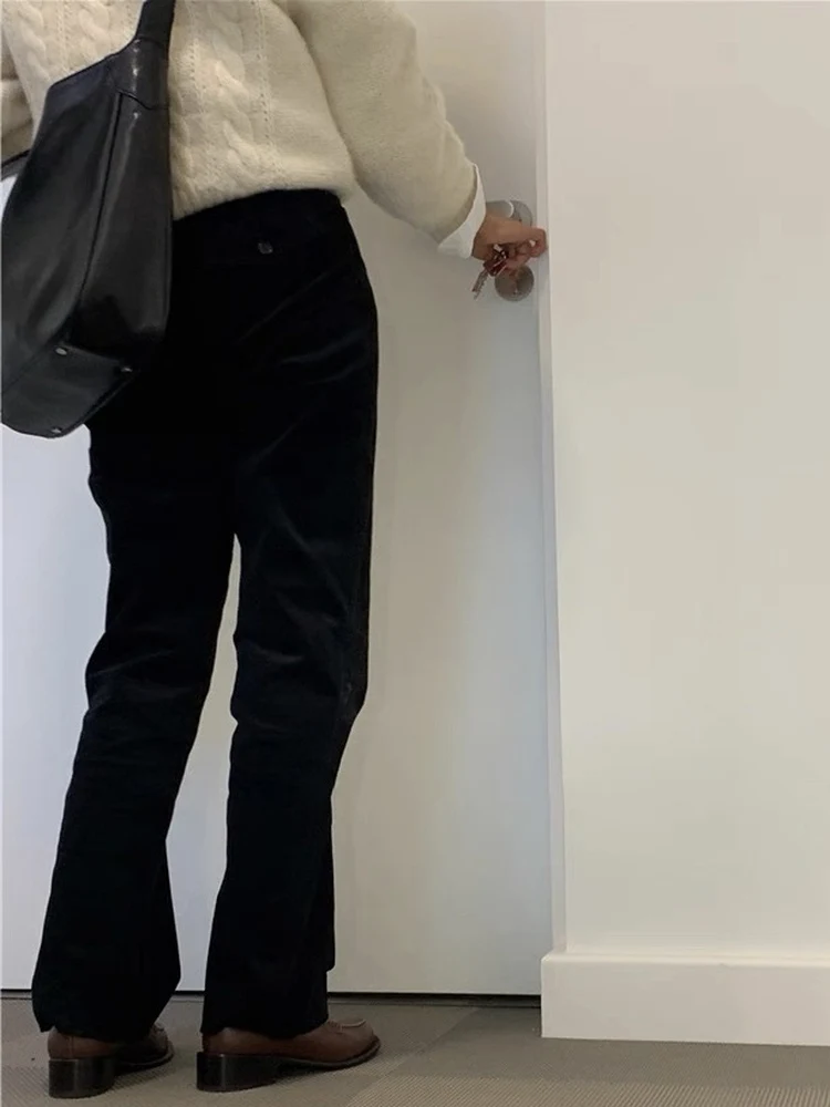 

Брюки Candy Miss с высокой талией, прямые, в стиле ретро, утягивающие, из вельвета, повседневные, в корейском стиле, однотонные, с уникальным дизайном, из смесового хлопка