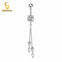 Long Chain Dangle Belly Button Rings Titanium Navel Piercing 6-16mm 14G Curved Barbell Men Women Body Jewelry bauchnabelpiercing