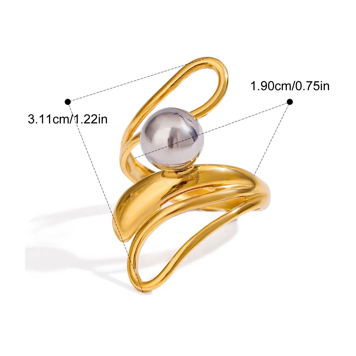 Yori Fashion Stainless Steel Ball Geometric Hollow Ring 18K PVD Plated Individualistic Jewelry Accessories Gift