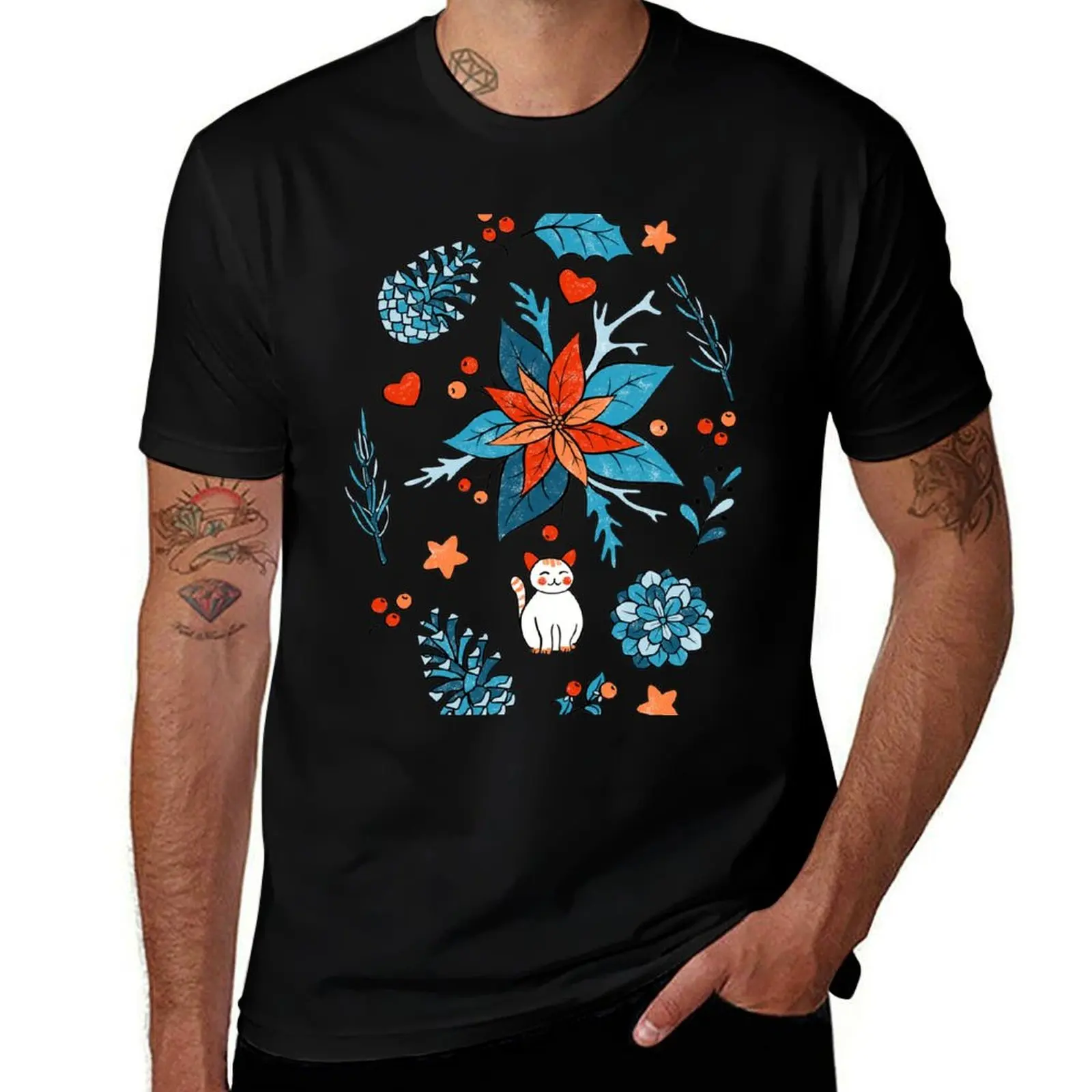 

Christmas cat foliage T-Shirt croswit shirt man cheap stuff cute tops oversized t shirt men
