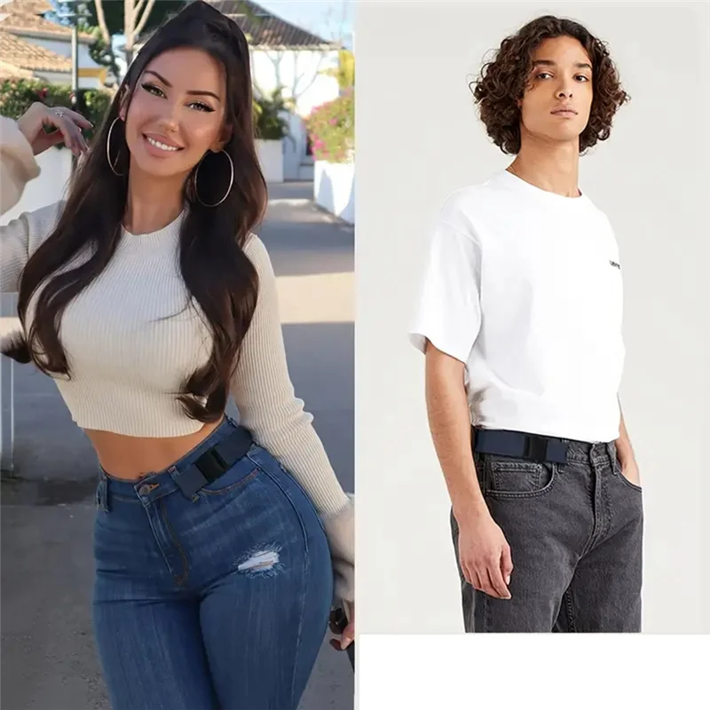 Ceintures élastiques sans boucle pour hommes et femmes, pour Jeans, paquet de 2, ajusteur de pantalon Invisible avec boucle plate, boucle de ceinture de 1.5 pouces, Durablea83x