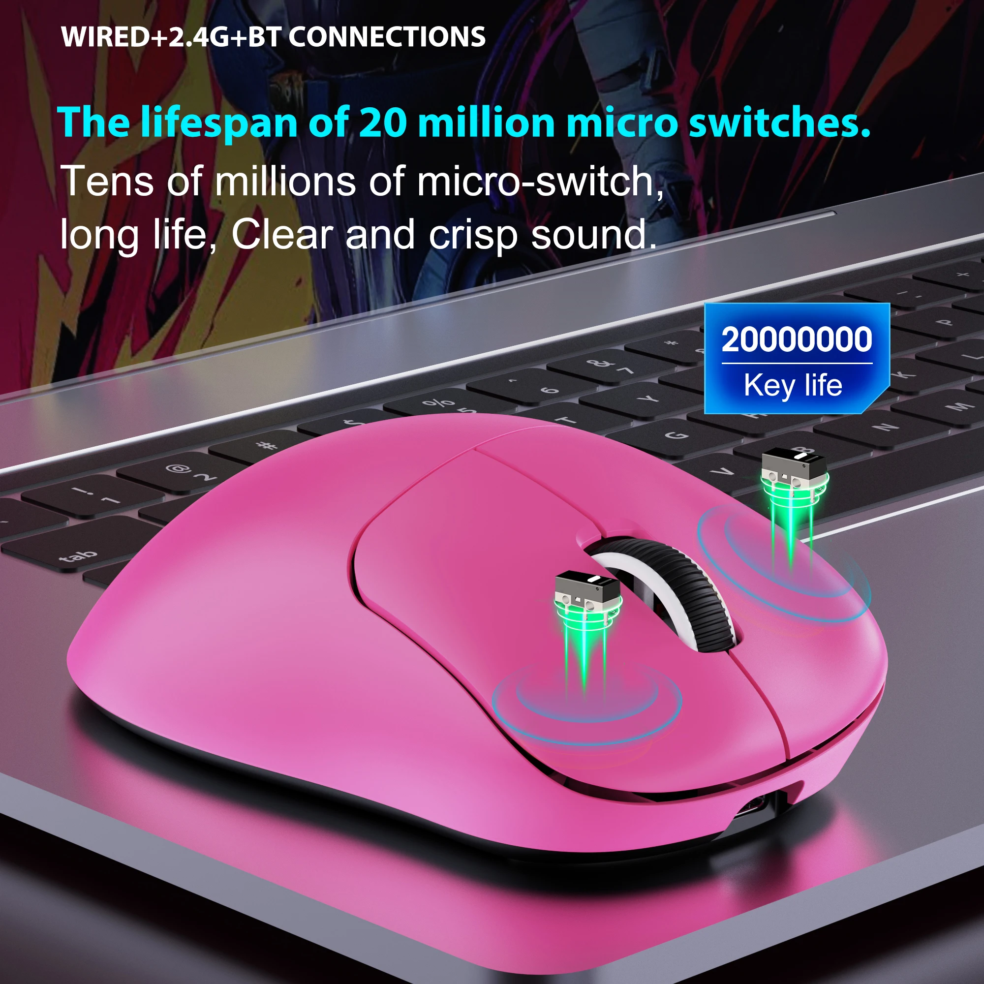 Bezprzewodowa mysz do gier obsługuje połączenie bezprzewodowe/wiązkowe w trybie potrójnym BT/2.4G. Podświetlenie RGB i ergonomiczność. GPW G PRO