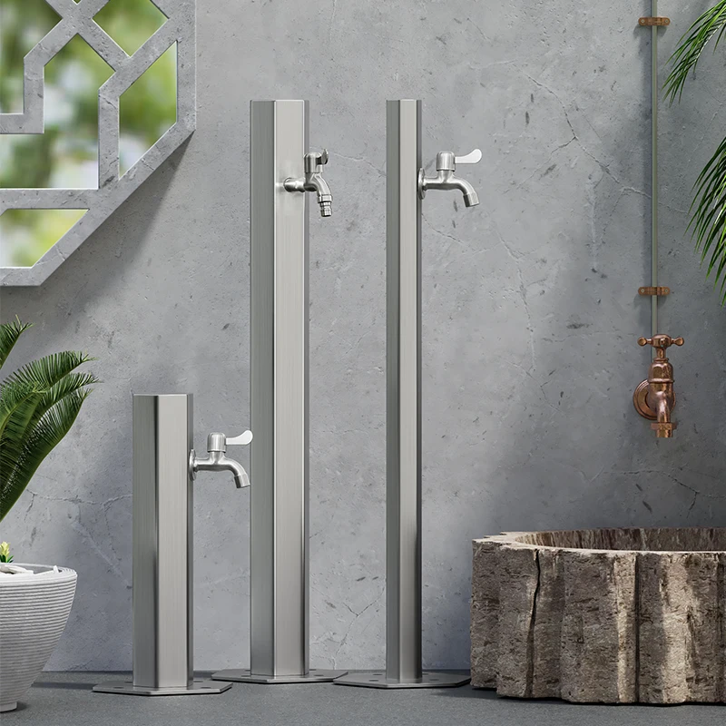 SUS 304 Garden Faucet Floor Decked Outdoor Faucet Garden Tap Antirust Thick Pipe Hexagon Design