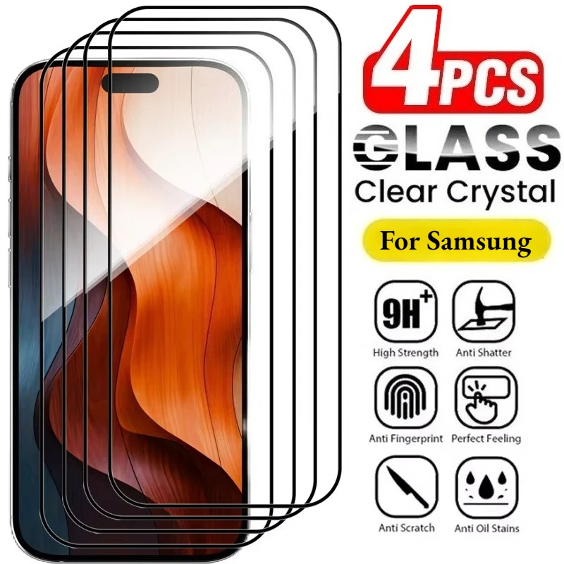 

4Pcs 9D Full Cover Tempered Glass For Samsung A56 A17 A16 A55 A54 A53 A35 A33 A36 A06 A52 S25 Ultra S24 FE S23 Screen Protector