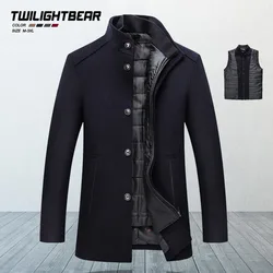 Winter Men's Wool Coat Solid Stand Collar Wool Overcoat Removable Liner Thicken Outerwear Men's Clothing Father Coats