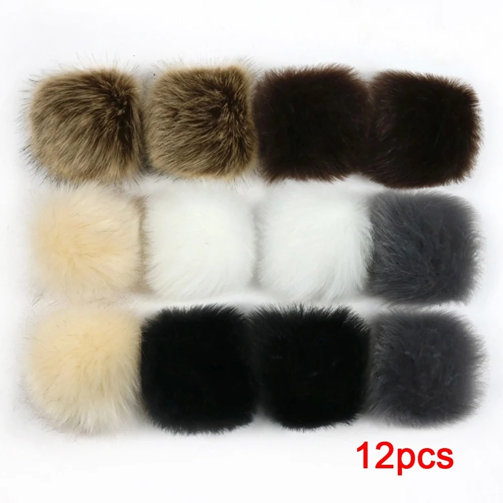 12 pcs 3.14 inches fluffy pom poms with elastic loops for hats faux fur pom poms DIY crafts, detachable knitting accessories for