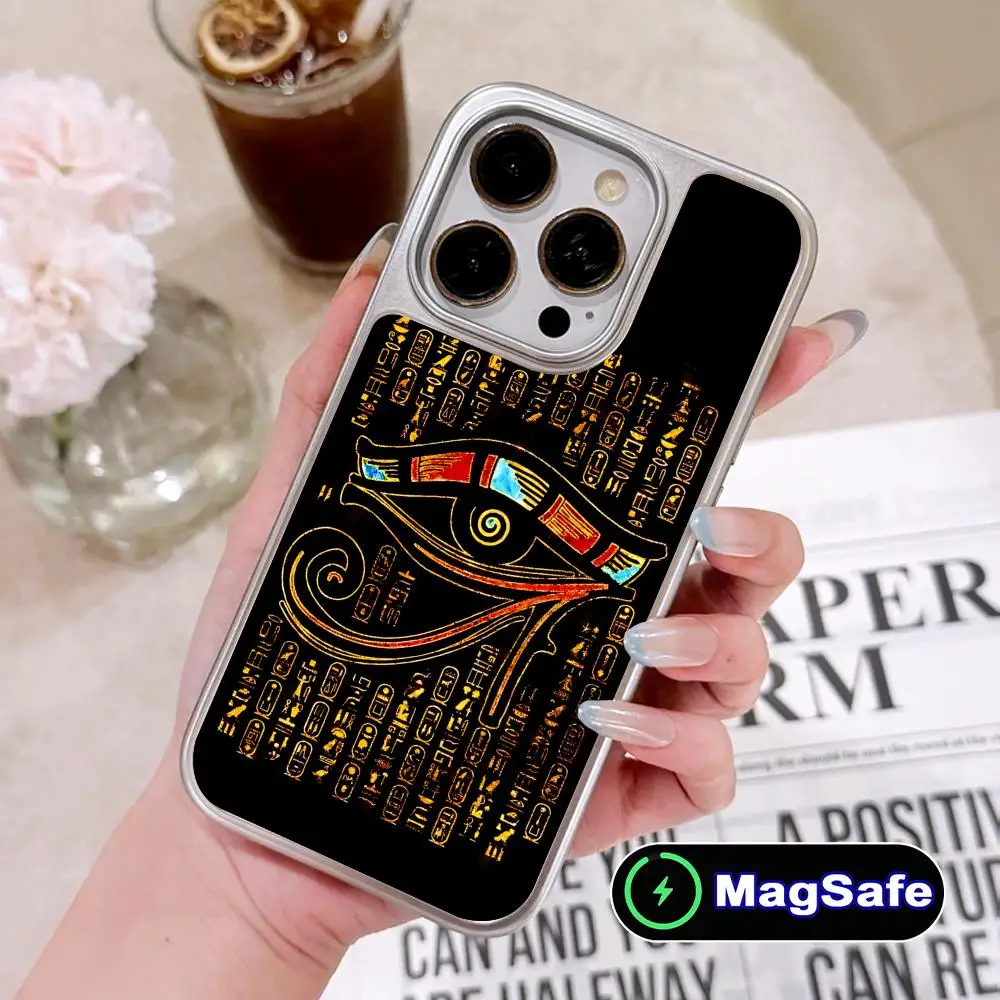 

Роскошный чехол для iPhone 17 16 15 14 13 12 11 Air Pro Max Plus с дизайном древнего Египта, серебряным покрытием и поддержкой MagSafe, цветной