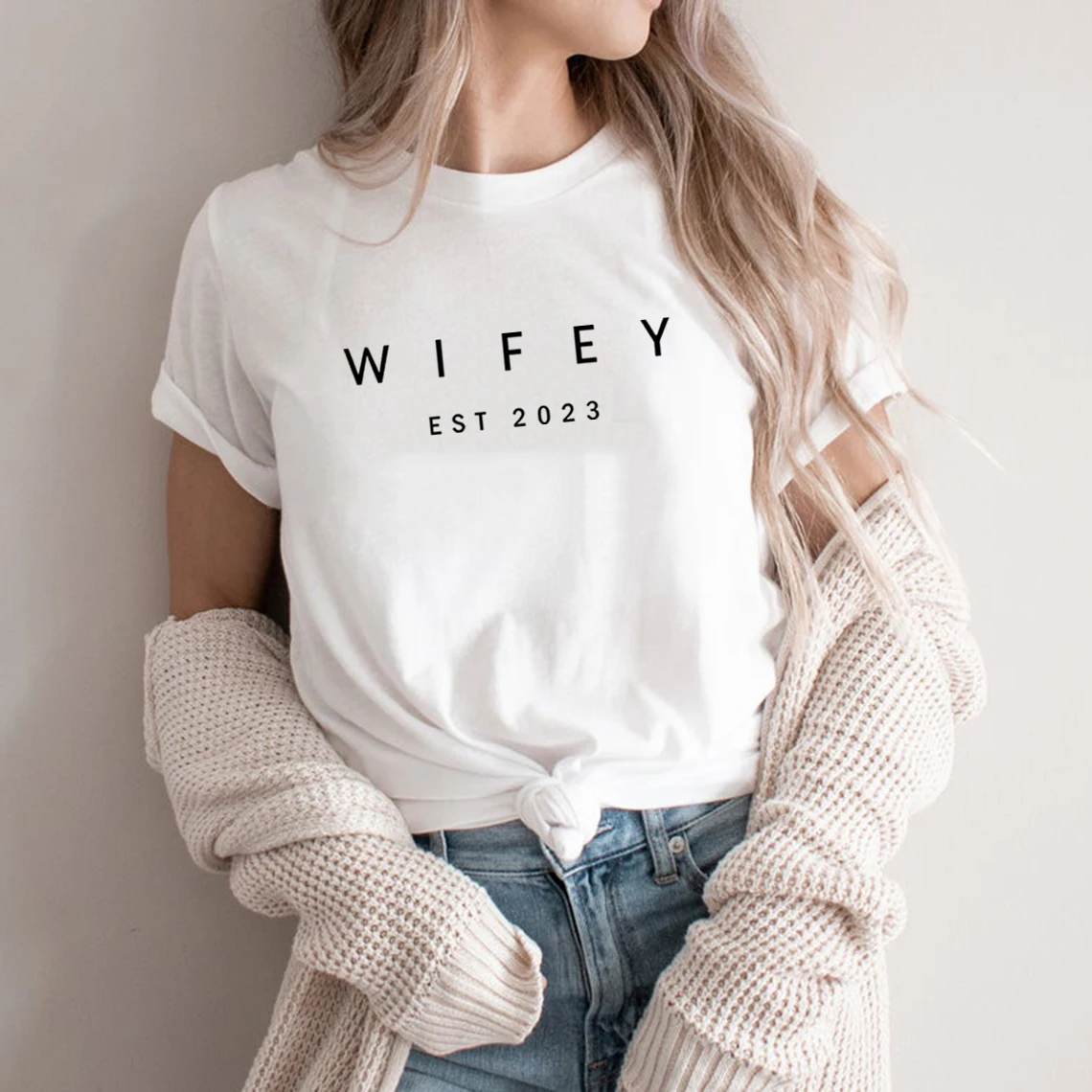 Wifey EST 2023 T Shirt Bridal Shower Gift Engagement Gift Fiance Shirt Wedding Gifts Women T-shirts Summer Top Short Sleeve Tees