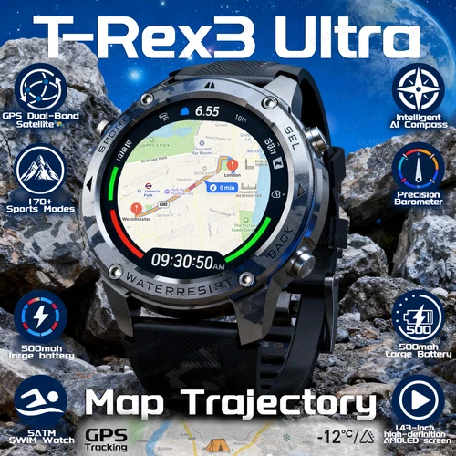2025New militar T-Rex3 Ultra GPS SmartWatch incorporado GPS brújula altímetro barómetro 5ATM impermeable 600mAh pulsera deportiva hombres