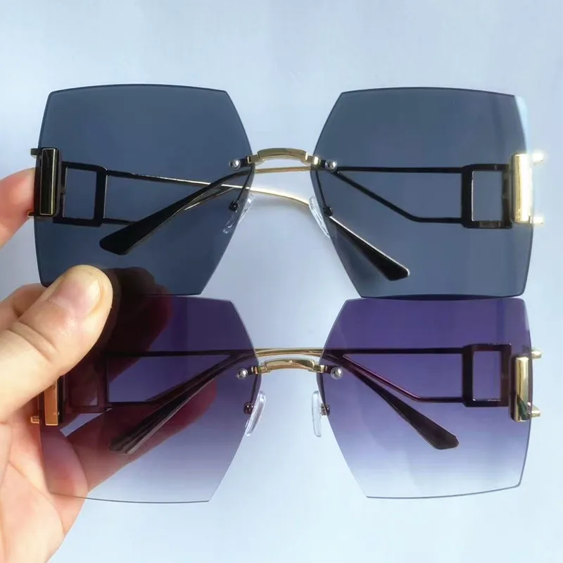 NEUE Sonnenbrille für Damen, Randlos, UV-Schutz, Eckige Brille mit Farbverlauf-Gläsern, Google-Legierungs-Bügel, Sonnenbrille – Detail 2