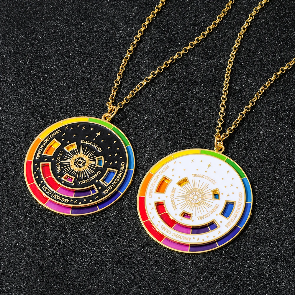 

Fashion New Chromatic Circle Necklace Color Wheel Rotatable Creative Turntable Necklace