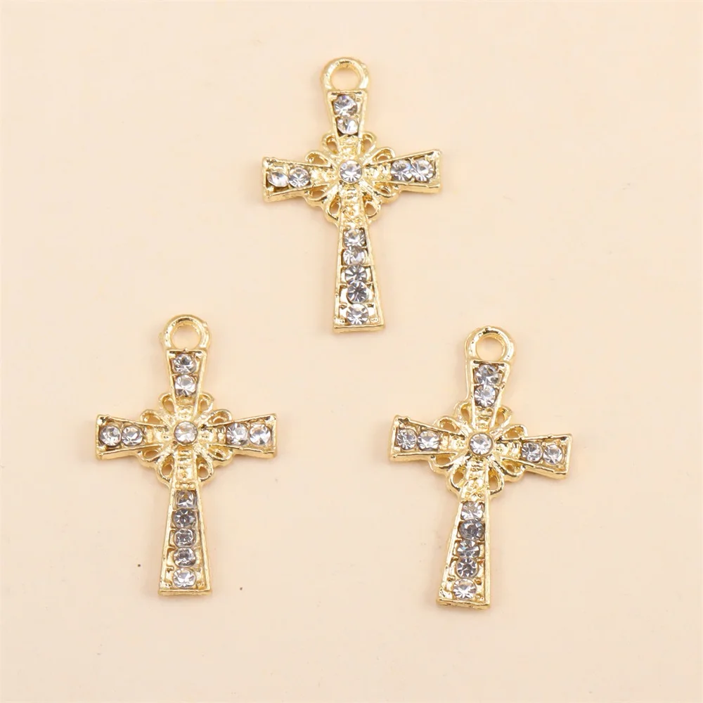 10Pcs New Gold Color Zircon Cross Pendant For Jewelry Making Fashion Earrings Necklace DIY Accessories Supplies