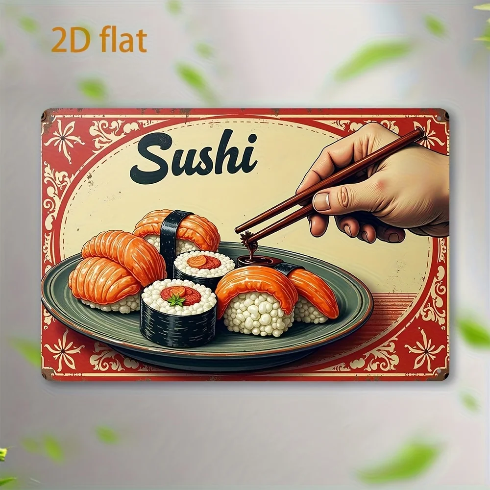 Vintage Sushi Japanese Restaurant Poster Metal Tin Sign - Retro Wall Art Decor, , Indoor/Outdoor Hanging Painting for Home, Bedr