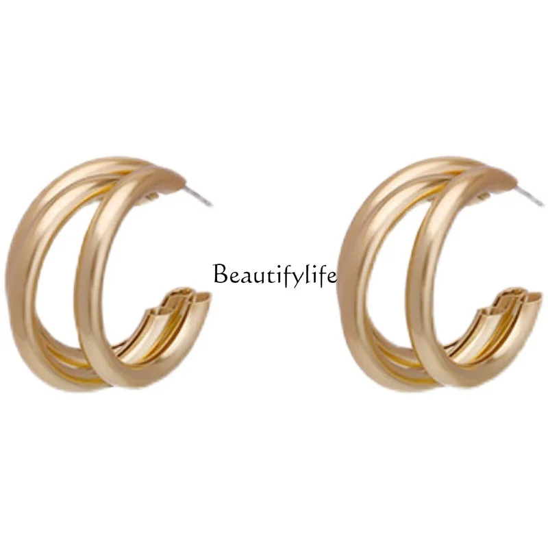 Golden Circle Female European and American Style Special-Interest Design Exaggerated Big Ear Ring