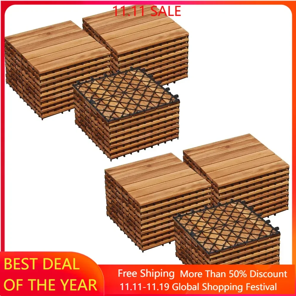 54PCS Acacia Wood Interlocking Flooring Tiles Waterproof Flooring for Outdoor & Indoor Patio,Balcony,Garden,Poolside,12 × 12 in