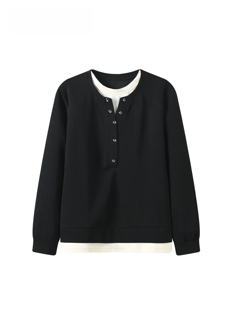 

Loose Long Sve Sweatirt Women's plus Size Casual Sle Splicing Slimming Top Spring New Arrival Comfortable Polyester